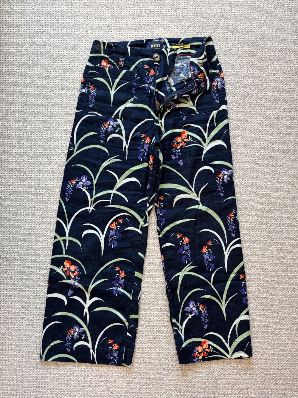 Maeve Anthropologie Colette Navy Floral Wide Leg Pants 27